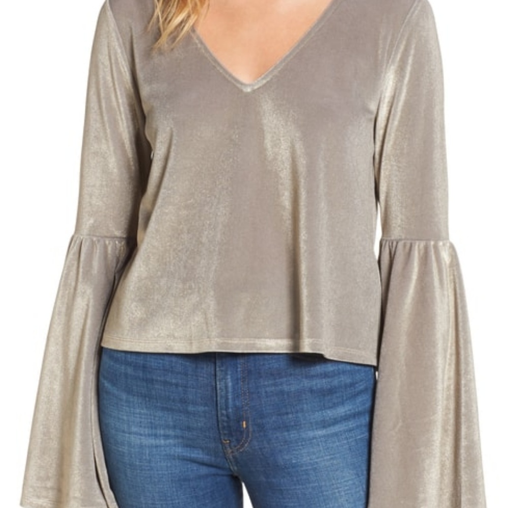 Nordstrom Shiny Sparkly Velvet Bell Sleeve Top